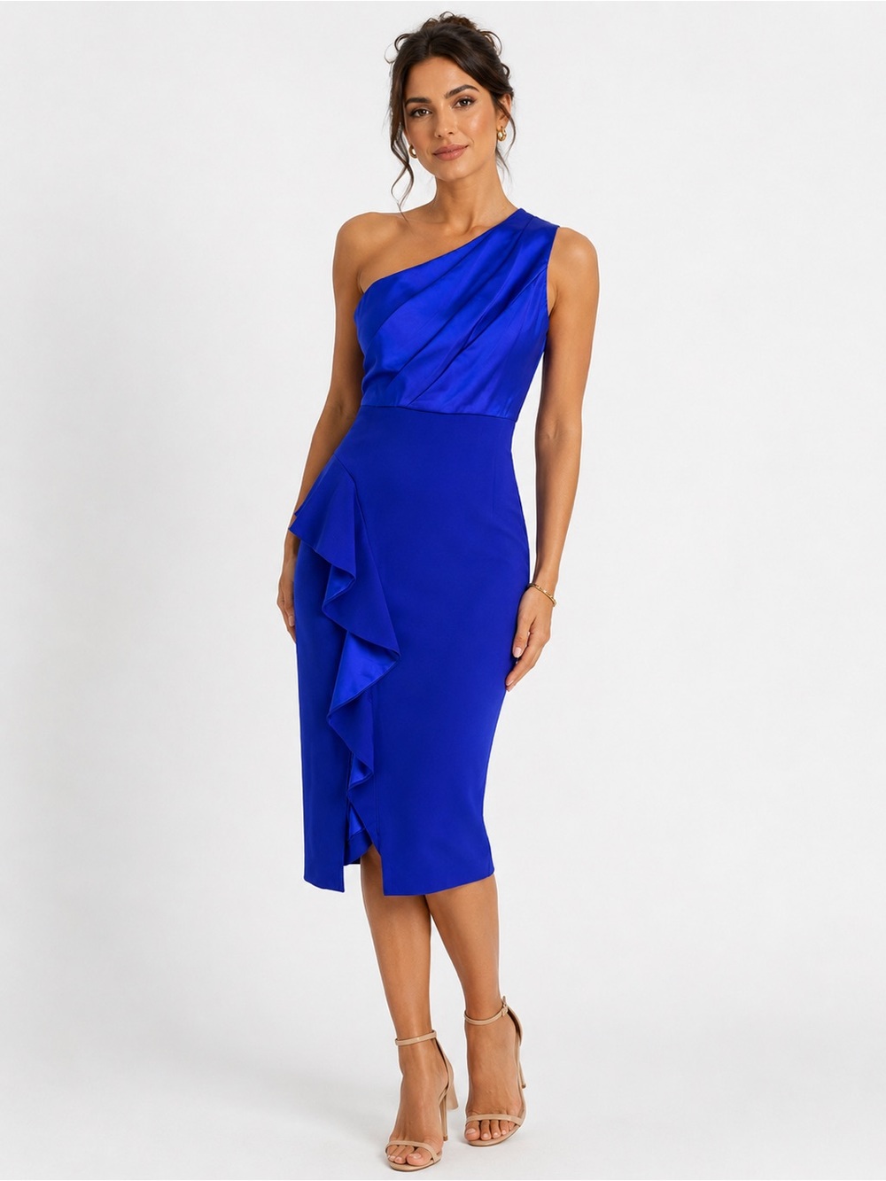 Adrianna Papell One-Shoulder Midi Dress – Size 10 – NWT